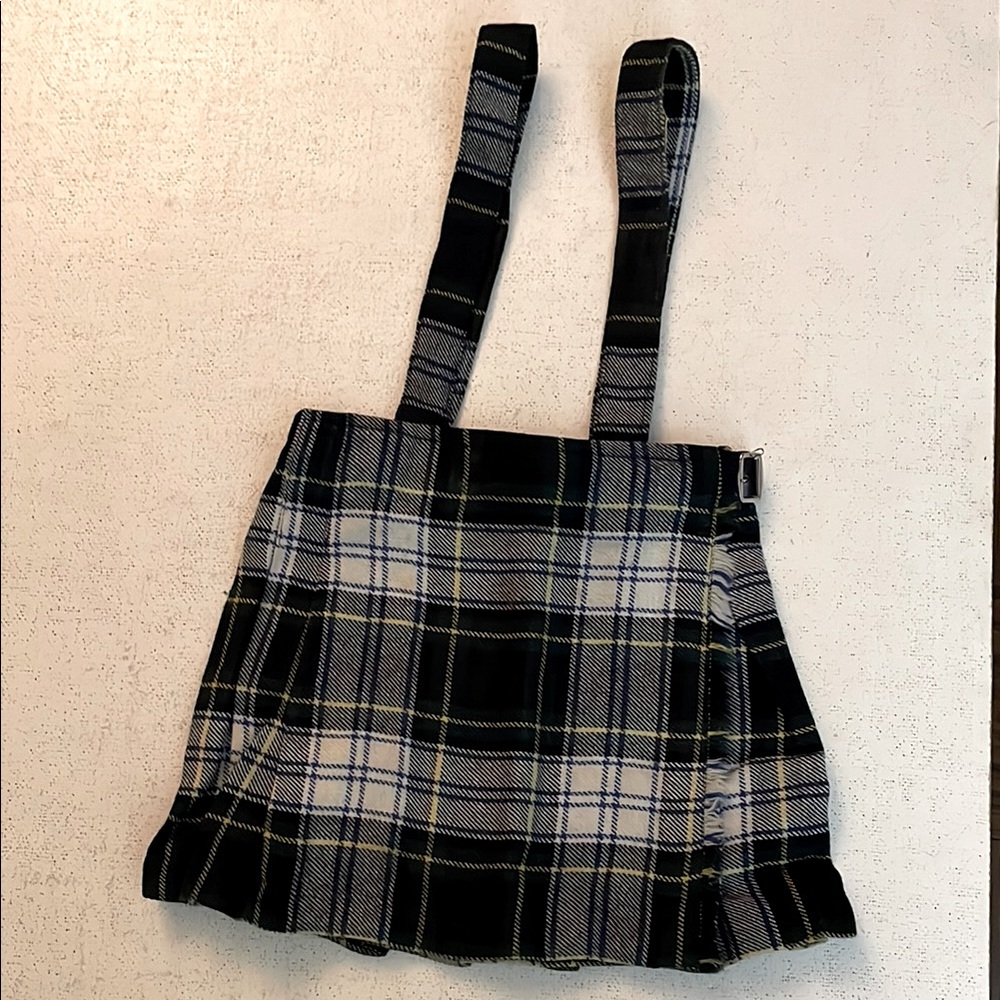F J Bacon Plaid Mini Skirt with Straps